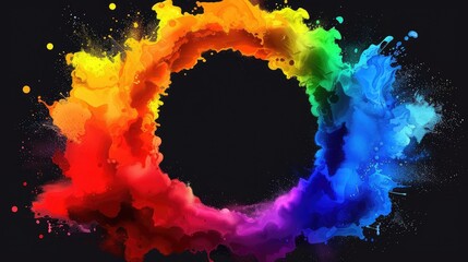 Poster - Vibrant Colorful Splash in Circle Shape on Dark Background for Creative Visuals and Designs