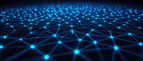 Poster - Abstract digital network background with glowing blue nodes and lines.