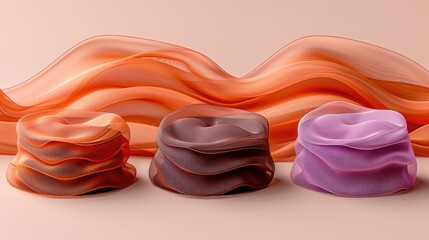 Poster - Abstract fabric waves in soft orange and purple tones on a light background for modern design or decor themes