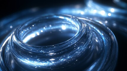 Poster - radiant circular lines glowing on a dark blue backdrop. geometric striped line art design. contempor