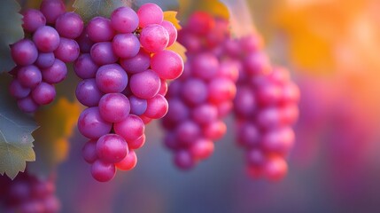 Wall Mural - Vineyard grapes sunset cluster close-up