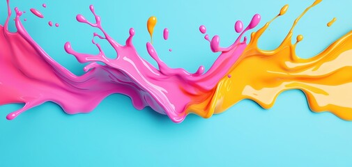 Poster - Colorful splashes of pink and yellow paint creating a vibrant artistic background.