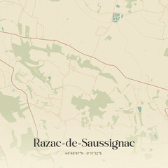  Vintage map of Razac-de-Saussignac, France.