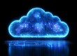 © Julia - A vivid, neon cloud icon pulses with circuit patterns, symbolizing digital data storage and processing, against a dark background. Its glow is reflected on a modern, futuristic surface