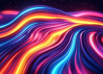 Poster - a bright arrow, created from blue and red light trails, points upwards against a dark background, su