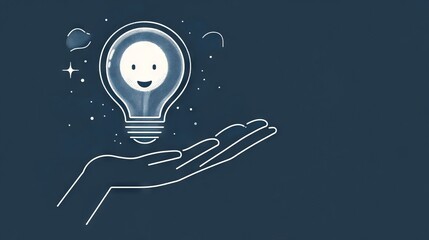 Poster - A glowing light bulb, containing a cartoon robot, is held by a hand