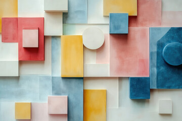 Poster - Abstract geometric pastel wall art with various shapes and colors.