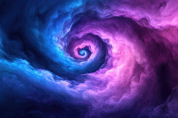 Poster - Abstract swirling vortex of vibrant blue and purple hues, creating a mesmerizing cosmic nebula effect.