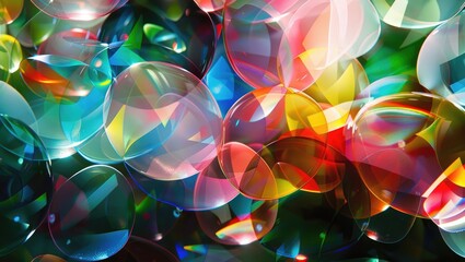 Poster - Colorful Abstract Bubbles with Light Reflections and Vibrant Patterns in a Dreamlike Background