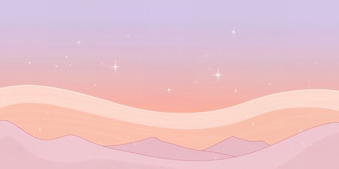 Poster - Pastel Pink Sunset Landscape Minimalist Mountain Range Illustration