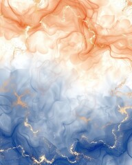 Poster - Abstract fluid dynamics design with orange, white, and blue colors creating a dreamy and elegant background