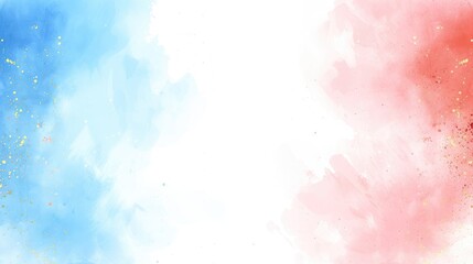 Poster - Abstract watercolor background with soft blue and red hues blending into a bright, light center for creative projects