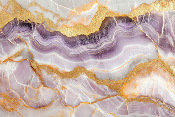 Aufkleber - Stunning purple and white marble with gold accents, exhibiting elegant swirls and textures.