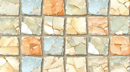 Poster - Abstract pattern of broken colorful tiles in a grid layout showcasing texture and visual interest