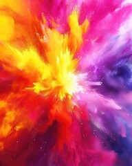 Poster - Vibrant Explosion of Color with Splashes of Yellow, Orange, Pink and Purple in Abstract Art Style