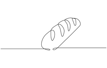 Aufkleber - Bread one line drawing, One continuous line drawing of long loaf bread, Continuous line art drawing Bread in the form of a baguette Long sandwich bread. One Continuous Line Drawing of Bread Icon.