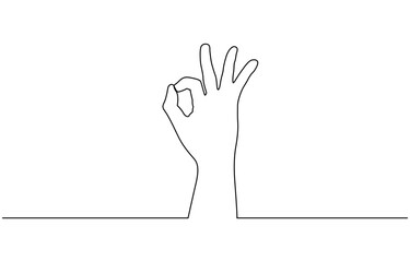 Aufkleber - Ok sign. Continuous line. Hand showing okay isolated on white background, One line drawing of hand showing OK gesture. Contour hand drawn single lineart.