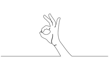Aufkleber - Ok sign. Continuous line. Hand showing okay isolated on white background, One line drawing of hand showing OK gesture. Contour hand drawn single lineart.