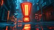 © Vira - Neon sign illuminates a rainy alley in a futuristic city at night