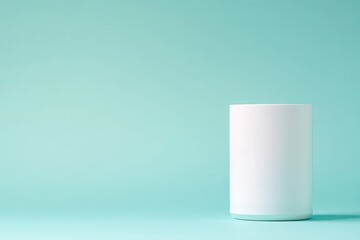 Poster - sleek white cylindrical container placed on pastel blue solid background with soft lighting and copy space