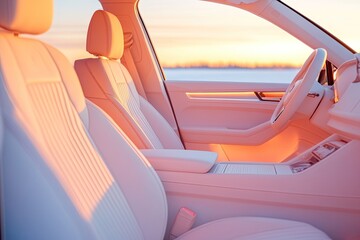 visually engaging shot of car leather seats being conditioned glow of treatment adding depth with clean wintery setting