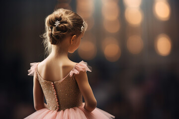 Wall Mural - A beautiful talented girl ballerina goes on the big stage rear view photo made with AI generative