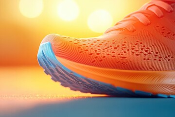 Poster - bold close-up of laces on running shoe sharply illuminated with softly blurred background providing generous copy space