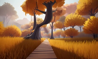 Wall Mural - flying through a beautiful forest illustration