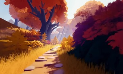 Wall Mural - flying through a beautiful forest illustration