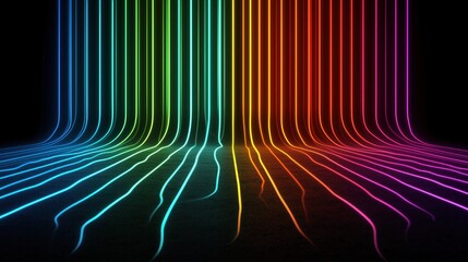 Fototapete - Colorful neon light lines on a black background, perfect for wallpaper.
