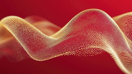 Fototapete - Golden dotted wavy pattern on a red background, perfect for wallpaper.
