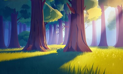 Wall Mural - flying through a beautiful forest illustration