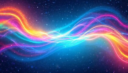 abstract digital art: glowing neon lines on a starry night sky.