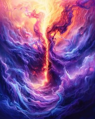 Poster - Vibrant Abstract Artwork of Cosmic Energy and Colorful Swirling Patterns in Space Environment