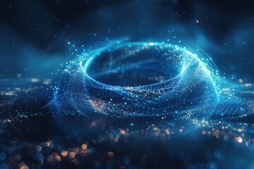 Poster - A deep blue fiber optic wave flows in a circle, bathed in soft, diffused light for a futuristic vibe