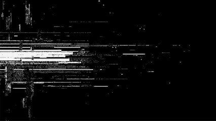 Fototapete - Black background with pixelated glitch lines. pixel art VHS style distortion. black and white video glitch. static noise texture overlay. vector graphics
