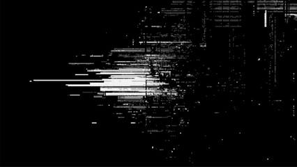 Aufkleber - 8-bit pixel art black background with pixelated white lines, digital glitch. glitchy white lines. lines of data. digital noise. vector graphics.