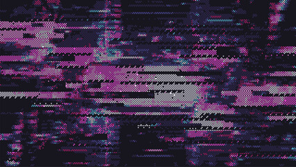 Aufkleber - 8-bit pixel art digital glitch pattern with lines of code and pixelated shapes in purple. cyberpunk glitch texture. vector illustration. 