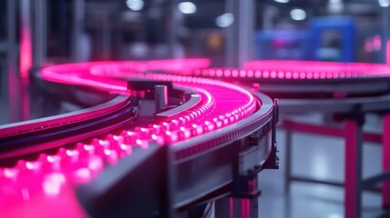 Poster - futuristic production line with neon lighting and industrial elements