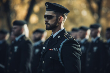 Leinwandbilder - Generated with ai image of a handsome young men in a military uniform