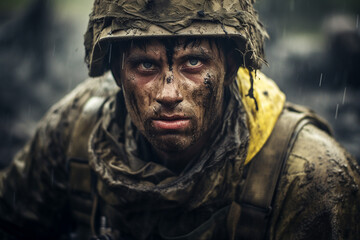 Leinwandbilder - Generated with ai image close up portrait of an injured soldiers face after bomb explosion