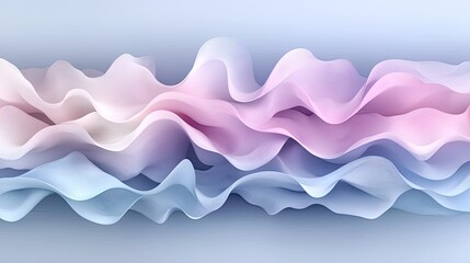 Poster - Soft pastel curves and colorful waves blend harmoniously on a serene blue backdrop, showcasing modern artistic design and elegance