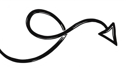Poster - Black scribbled arrow pointing right with a swirling motion, isolated on white