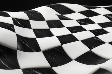 Poster - Checkerboard Fabric Texture: A black and white checkerboard pattern is artfully draped, exhibiting graceful curves and a textured surface, in a visual representation of elegance and design.
