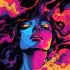 Wall Mural - Abstract vibrant woman portrait, colorful background