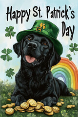 Poster - Dog wearing hat with St. Patrick’s Day theme decoration.