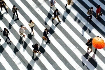 Canvas Print - Japanese people walking across the zebra crossing in tokyo road architecture backgrounds.