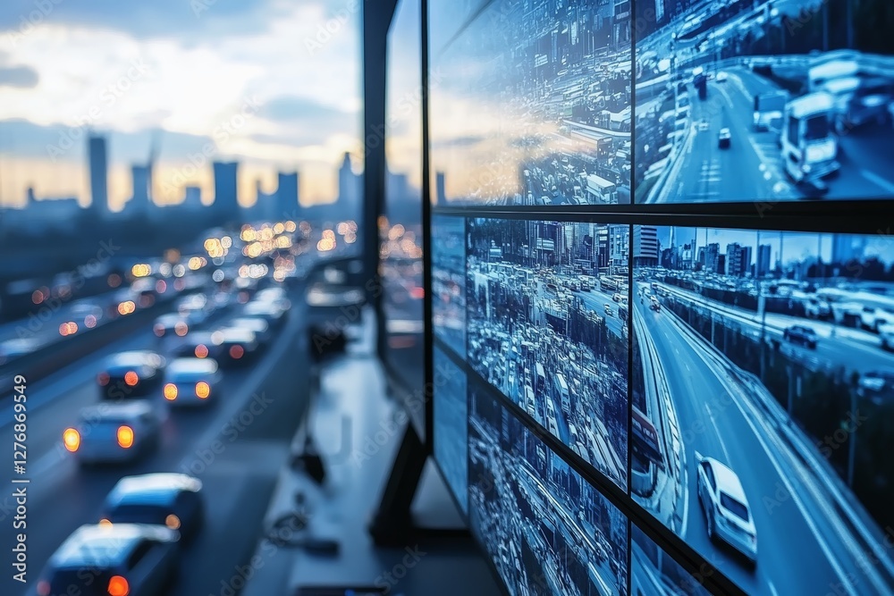 Traffic Monitor Machine The command center of a traffic monitoring system in a large city ...