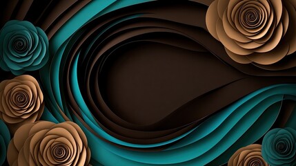 Poster - Flat lay arrangement of dark brown, blue-green, and gray papers forms a minimalistic background, ideal for creative design projects