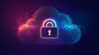 © Yaroslav Koshil - Cloud Security: A luminous cloud rendered in dynamic blue and red hues, overlaid with a secure padlock symbol, symbolizing data protection and cyber defense in a futuristic digital environment.